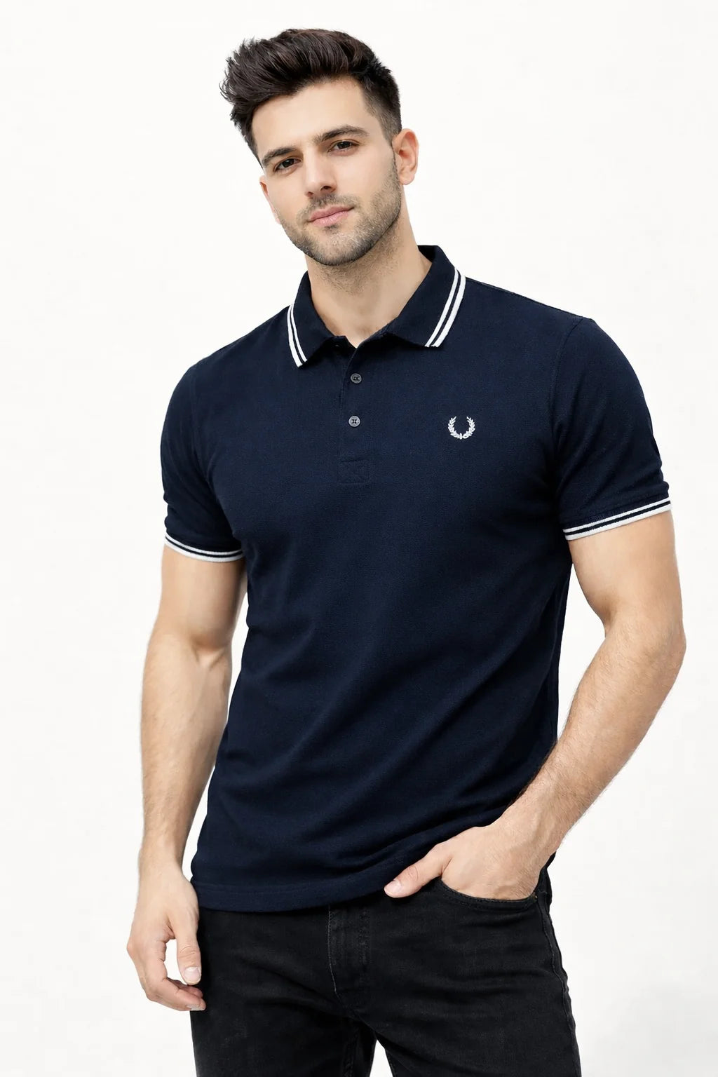 Premium Double PK Cotton Polo Navy Blue T-shirt