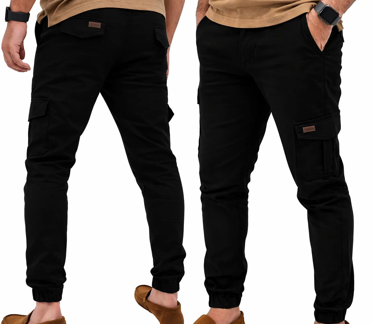 Stretchable Black Cargo 6 Pocket Trouser