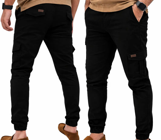 Stretchable Black Cargo 6 Pocket Trouser